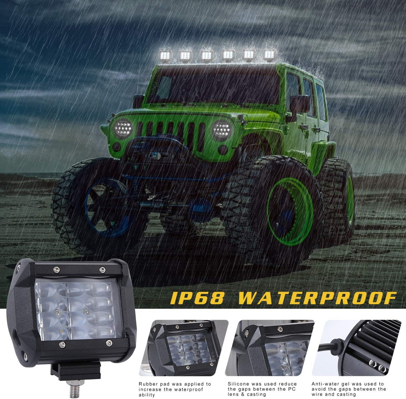 LED Work Light Bar 4 Inch 72W 7200LM Spot Fog Lights Pair YUGUANG