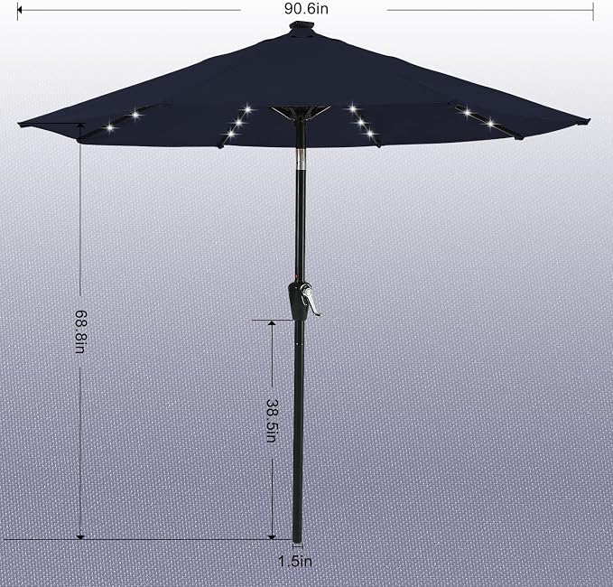 Solar Patio Umbrella LED Lights Tilt Crank Garden Deck Pool Parasol ABCCANOPY