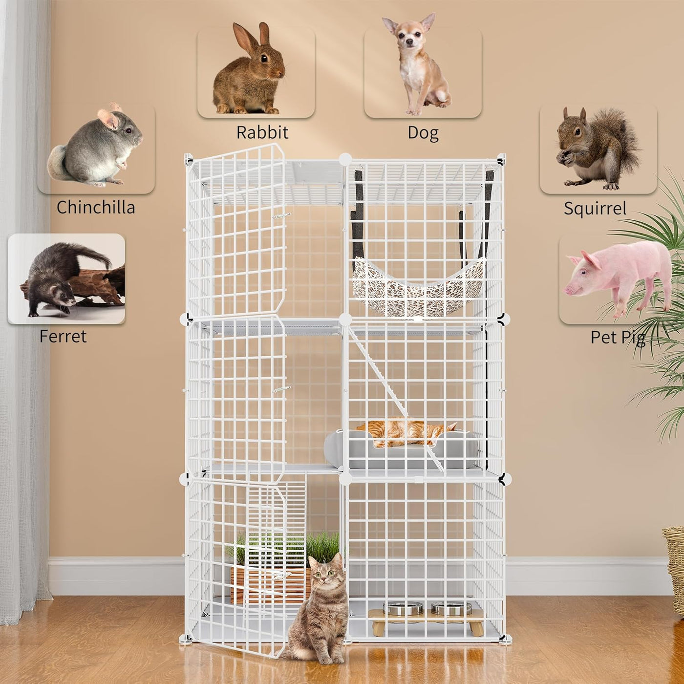 Cat Cage Indoor 3 Tier DIY Playpen Hammock Small Animals 72x72x107cm YITAHOME