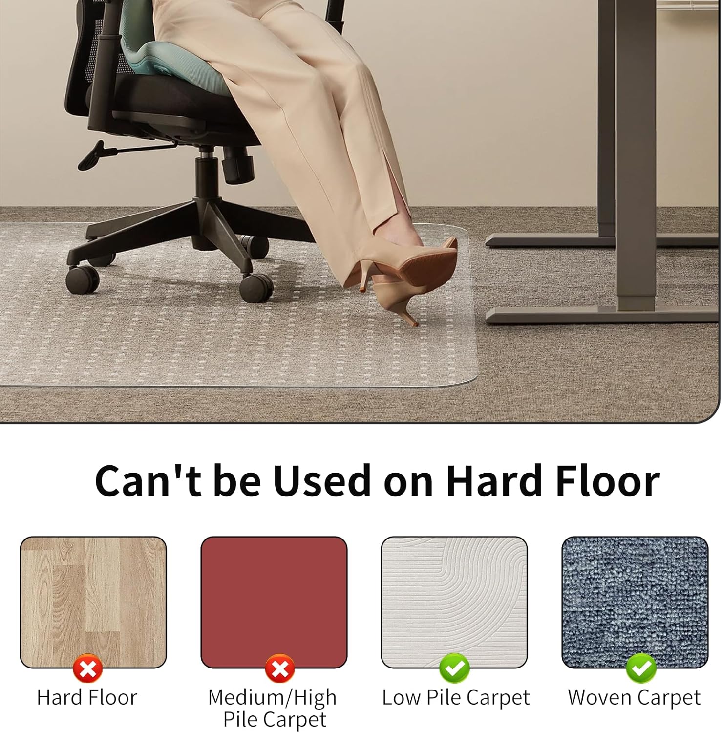 Carpet Chair Mat 117x152cm Clear PVC Floor Protector Non Slip WASJOYE