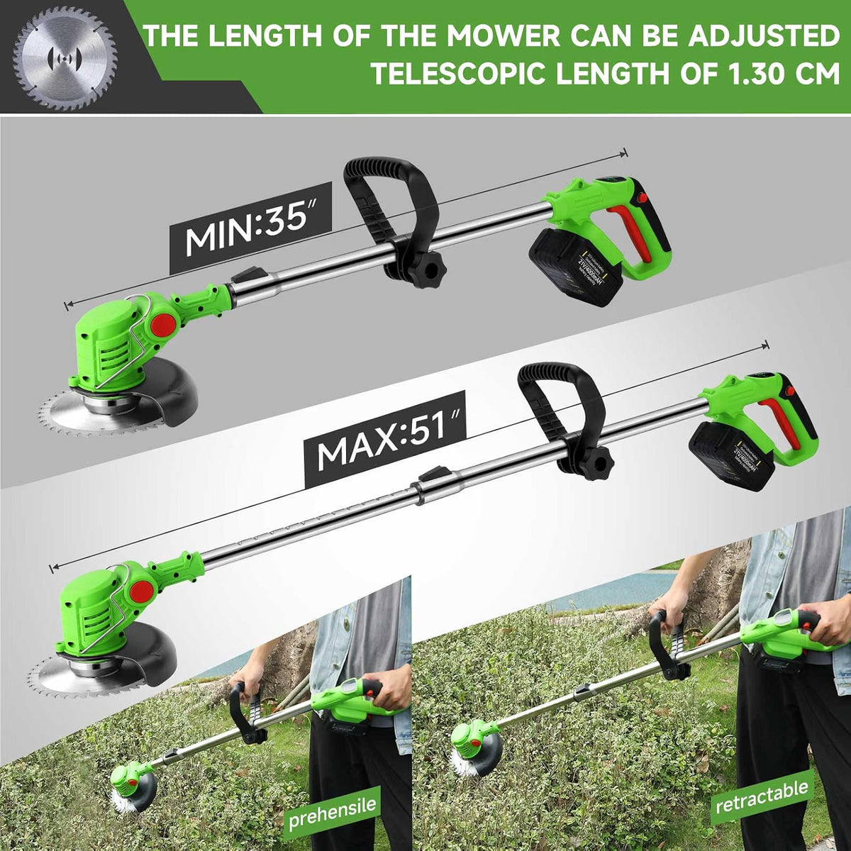 Cordless Strimmer 21V Grass Trimmer 2x2.0Ah Batteries Garden Edge Cutter Mower Kit