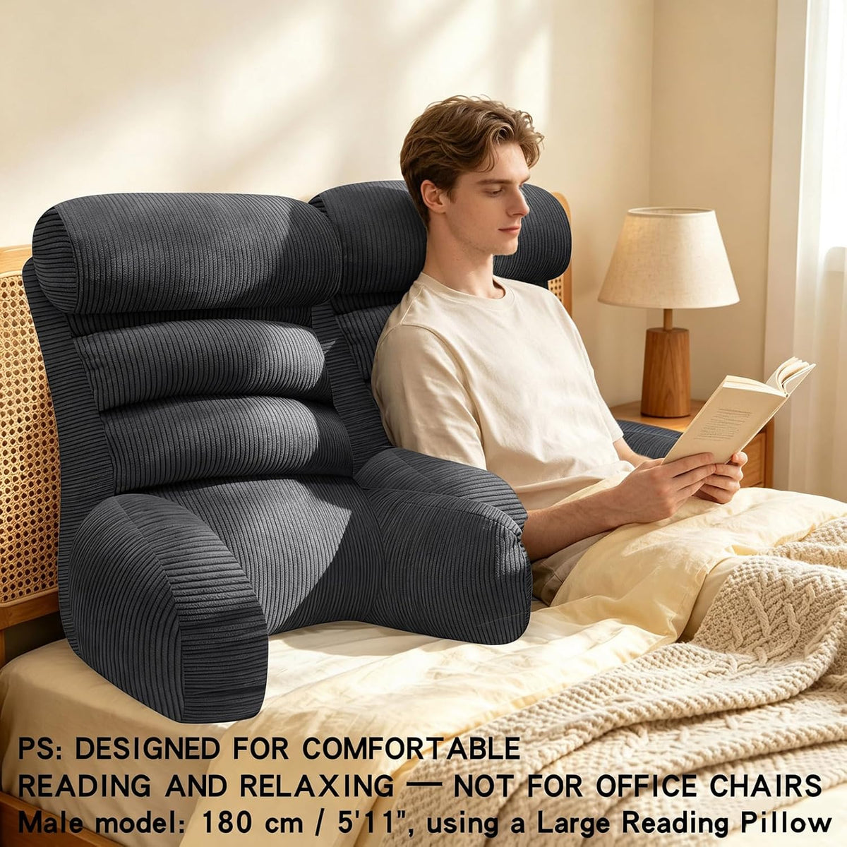 Reading Pillow for Bed Back Support Cuddle Cushion Sitting Upright Comfort Support-Orange Red