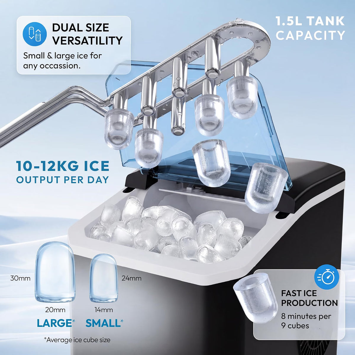 Ice Maker Machine 1.5L Countertop Self Cleaning Portable Compact Ice Maker iN