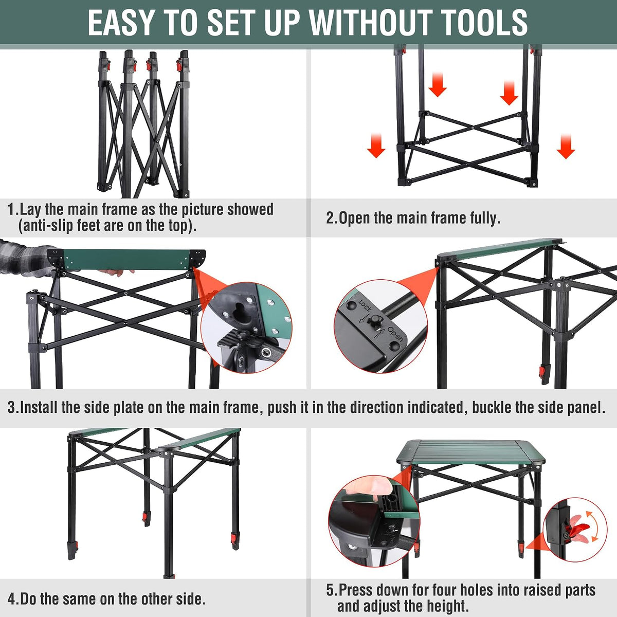 Folding Camping Table Medium Lightweight Aluminium Portable VILLEY Outdoor Table