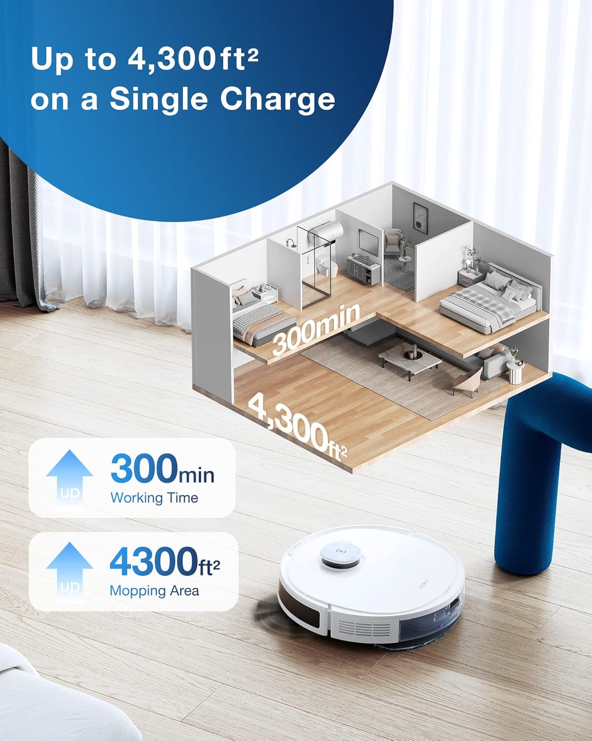 Robot Vacuum Cleaner Mop 4300Pa TrueMapping 2.0 ECOVACS DEEBOT N10