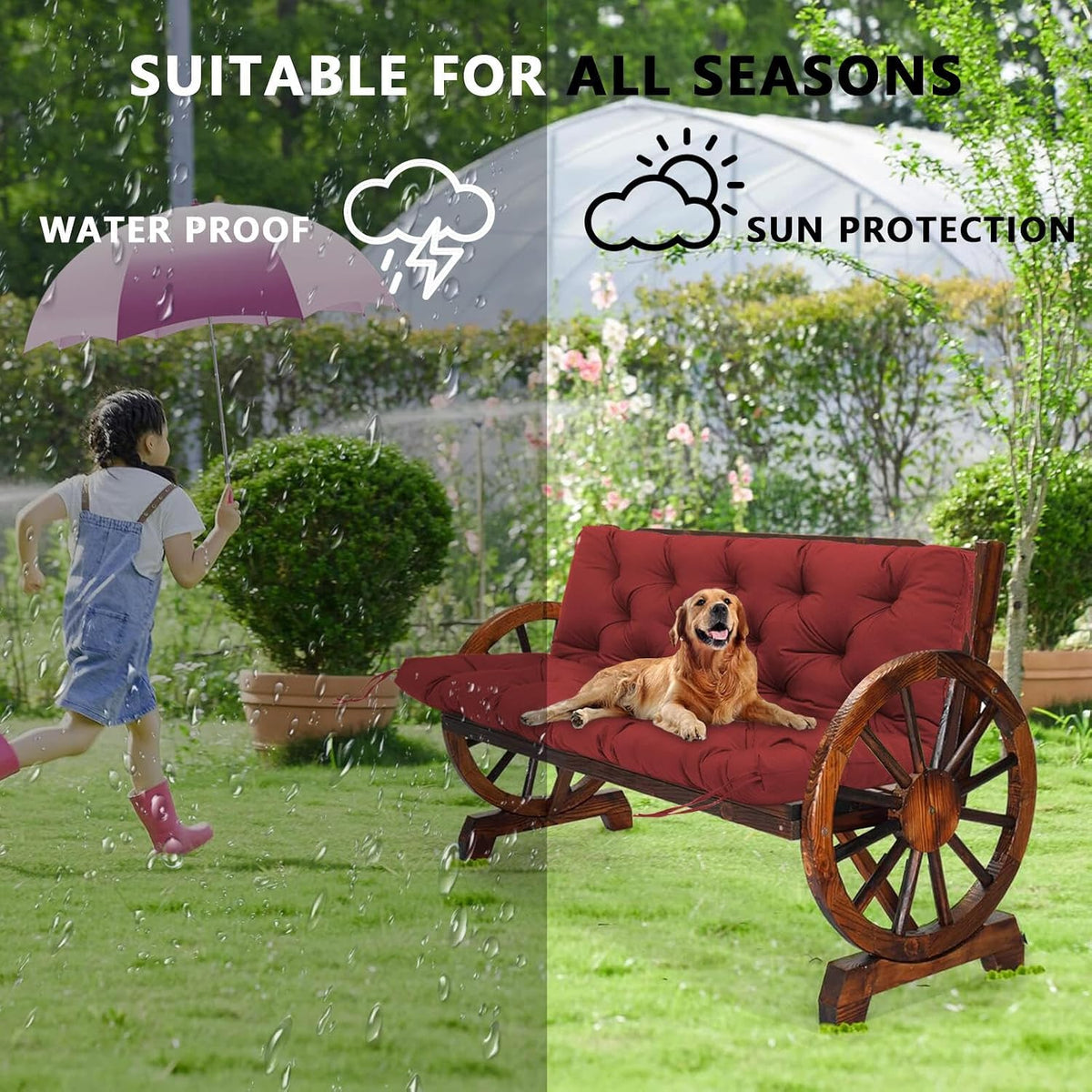 3 Seater Bench Cushion 150x100cm 13cm Thick Waterproof High Back Outdoor Swing Pad