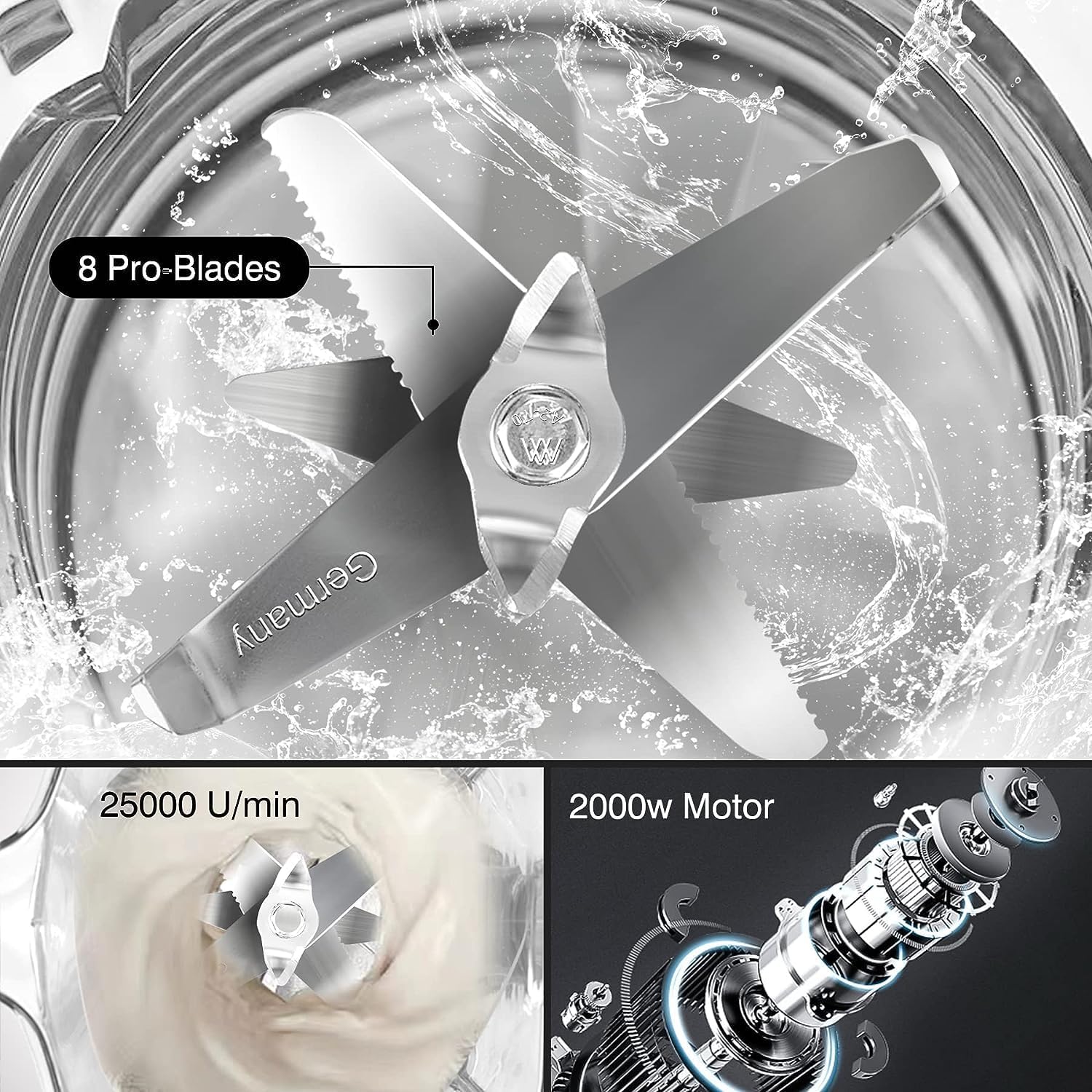 Commercial Blender 2000W 2L High Speed Smoothie Maker 25000RPM AMZCHEF