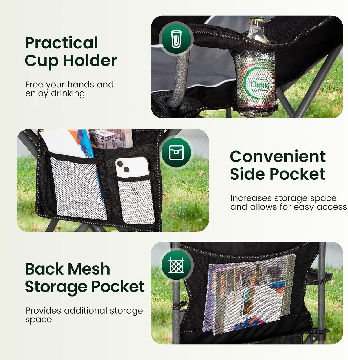Camping Chair Heavy Duty Folding Outdoor Chair Adults Grey ALPHA CAMP Portable