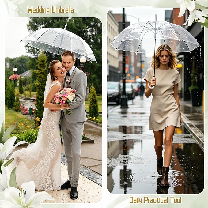 Clear Umbrella 37.4 Inch Transparent Dome Wedding Rain Parasol White Aodaer