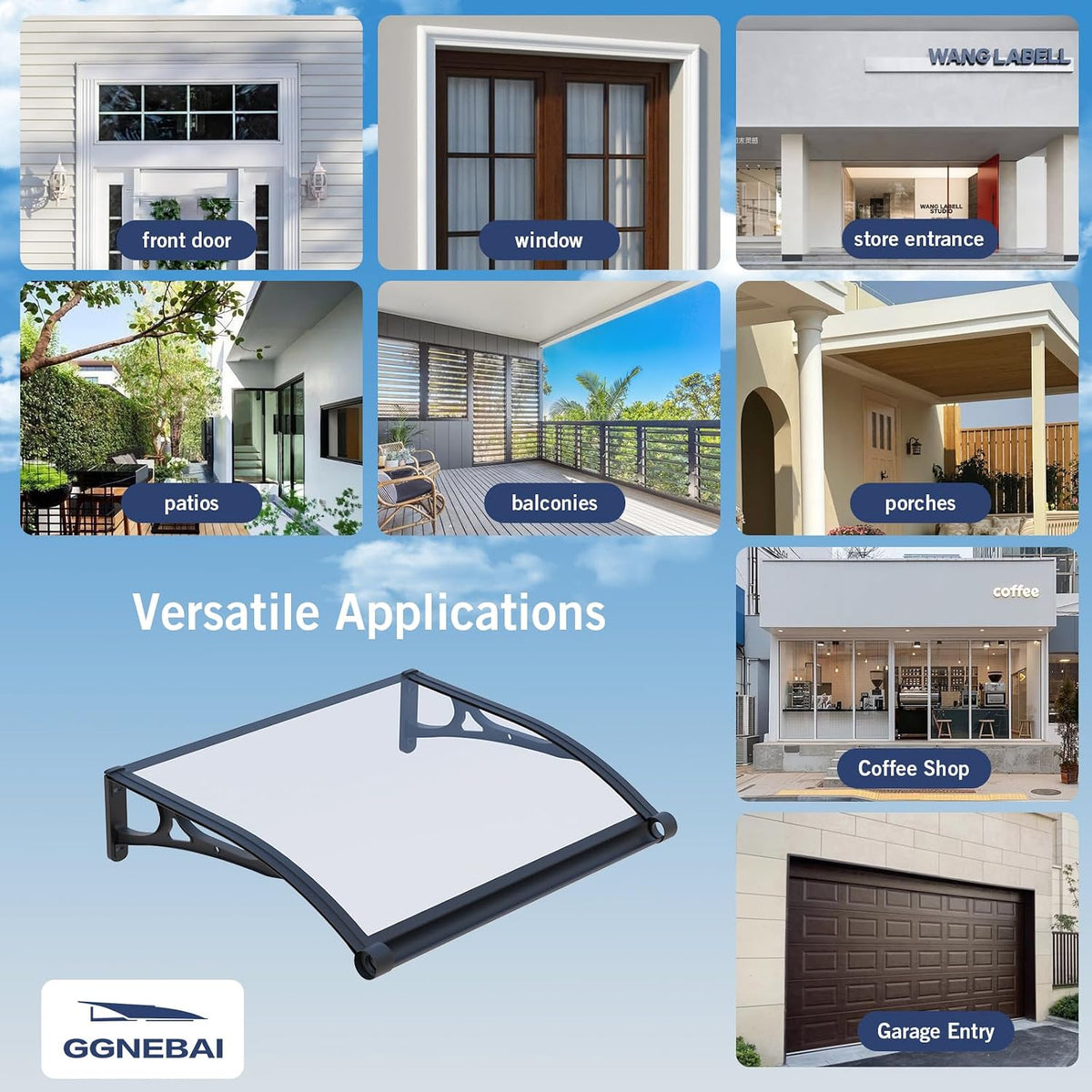 Door Canopy Awning 32 x 80 inch Polycarbonate Aluminium UV Rain Snow Protection