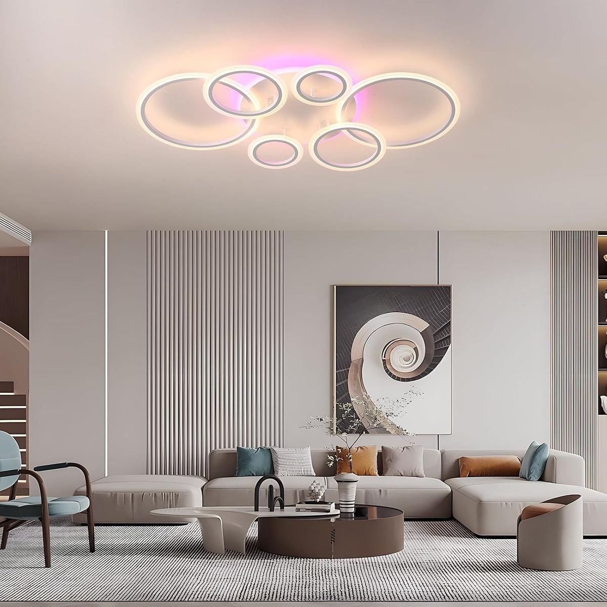 LED Ceiling Light 70W Dimmable Remote 6 Ring Flush Mount Modern Ceiling Lamp Home