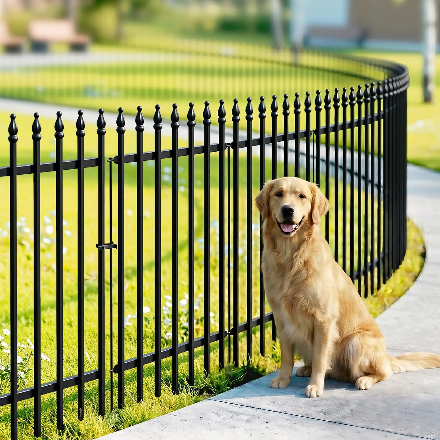 Metal Garden Decorative Fence 3.5m No Dig Animal Barrier Gate Black Thealyn