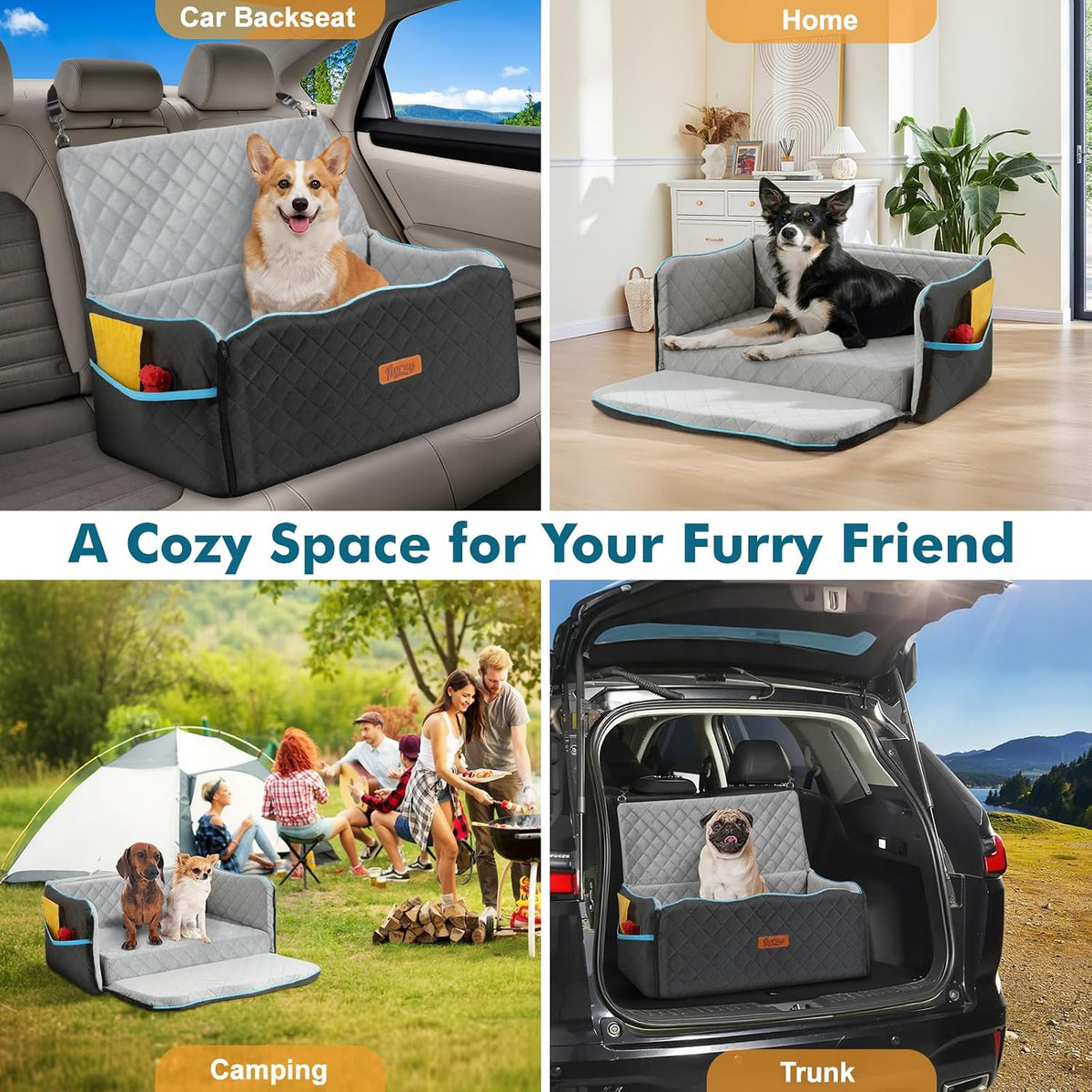 Dog Car Seat Medium Dogs Up to 60lb Thick Cushion Black Grey Large Pet Booster