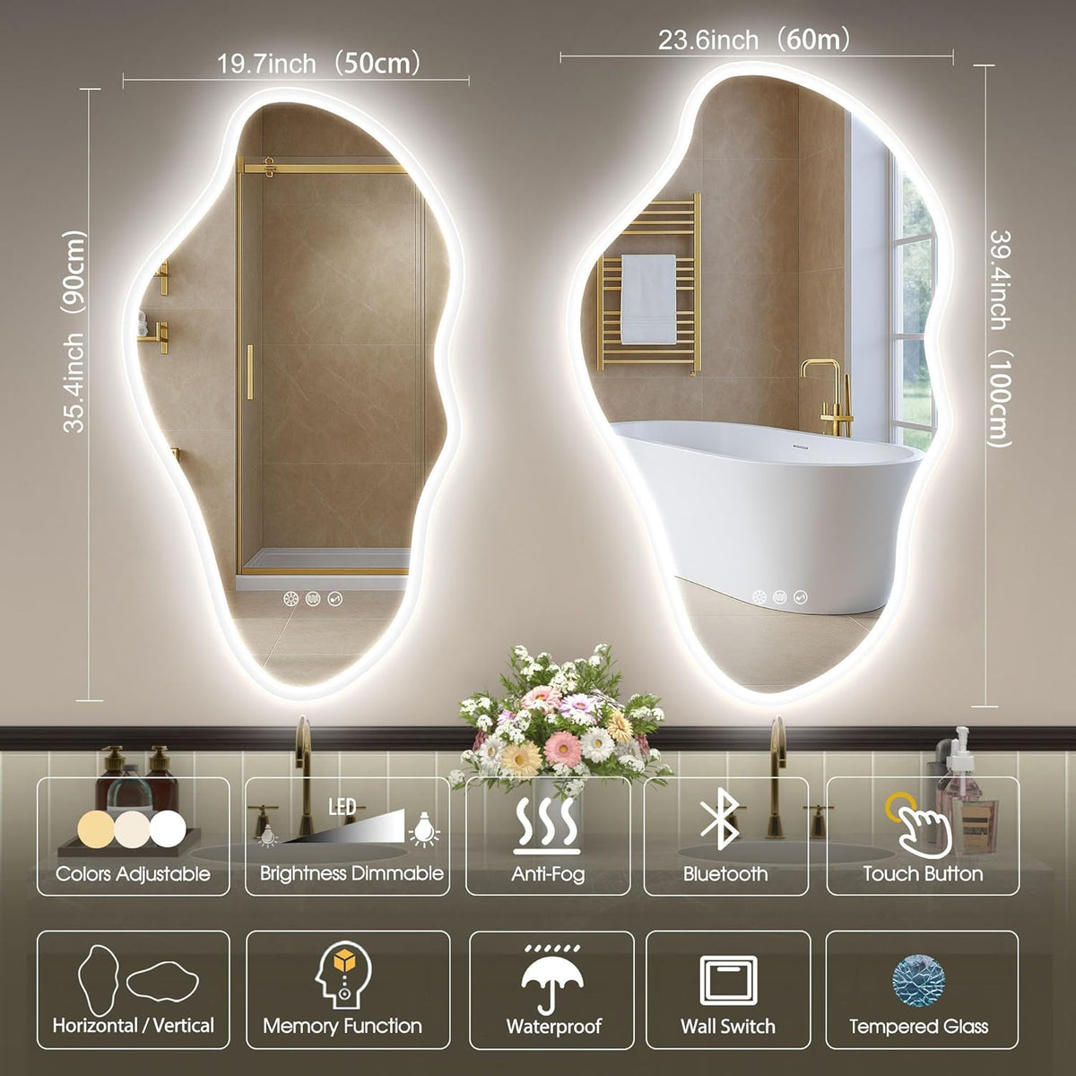 Irregular LED Bathroom Mirror 90 x 50cm Bluetooth Anti-Fog STARLEAD