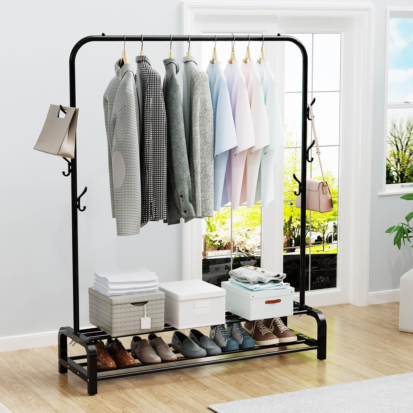 LOEFME Heavy Duty Clothes Rail, Free Standing, Minimalist Design, Portable