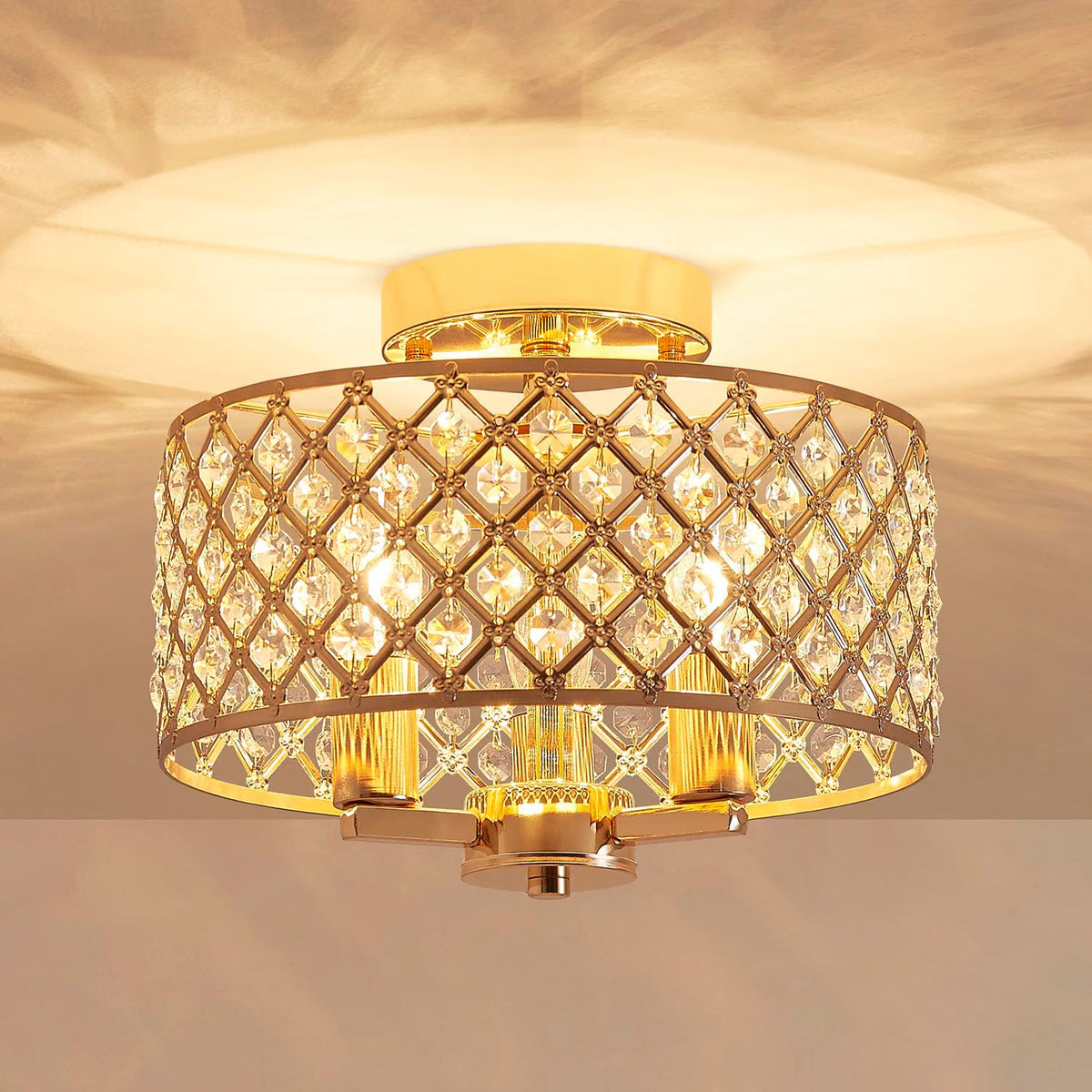 Crystal Ceiling Light 3 Light Gold Semi Flush Modern Chandelier Saint Mossi Home
