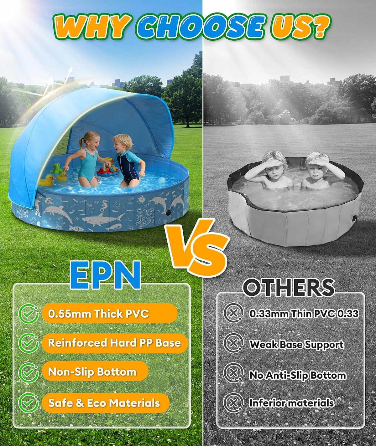 Foldable Dog Pool 140x30cm Canopy UV Sun Protection Outdoor Pet Paddling EPN