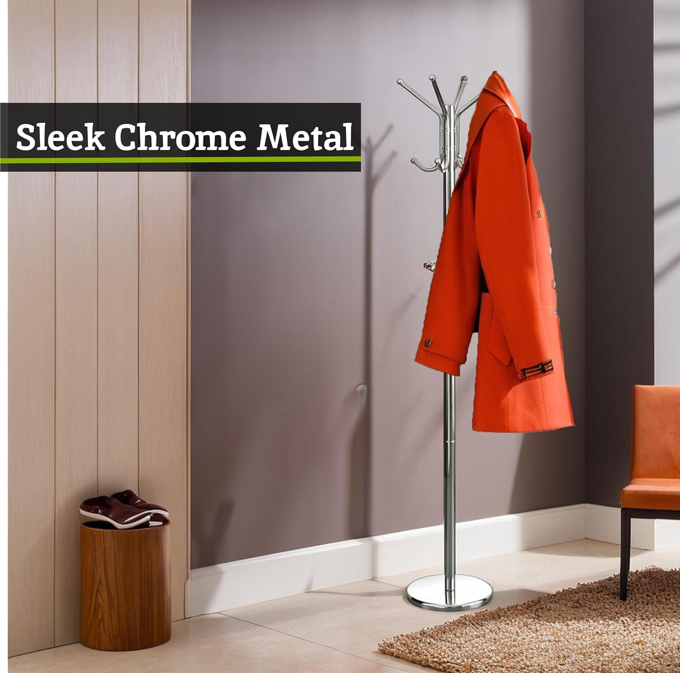 Floor Standing Coat Stand 12 Hooks Chrome Hallway Clothes Rack Premier Housewares