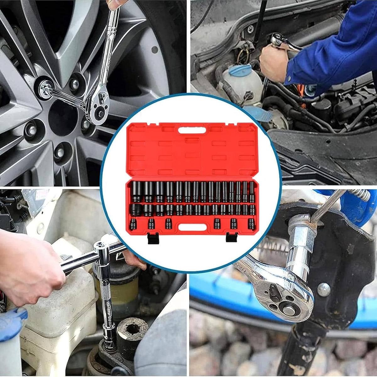 Impact Socket Set 35PCS 1/2 Inch Drive Deep Sockets Workshop Mechanic Tool Kit