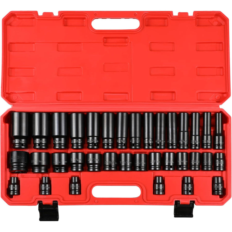 Impact Socket Set 35PCS 1/2 Inch Drive Deep Sockets Workshop Mechanic Tool Kit