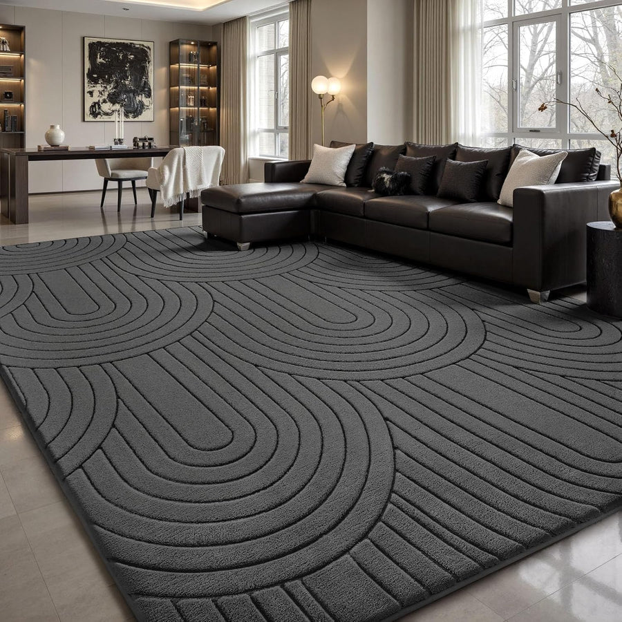 Large Washable Rug 240x300cm Grey Soft Living Room Bedroom Carpet Sour Lemon Home