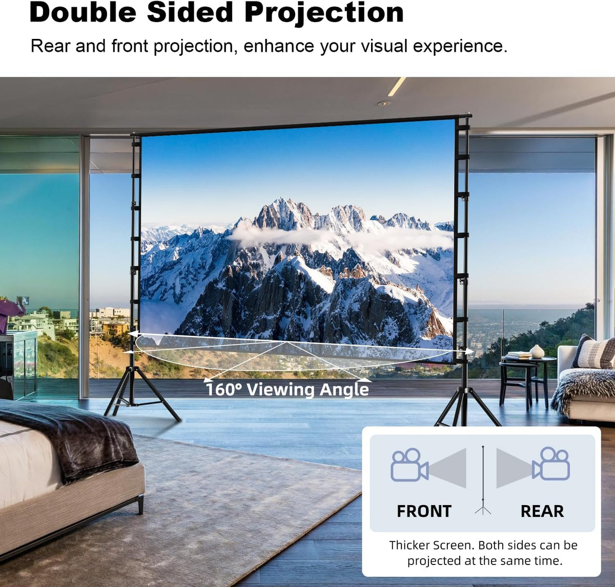 Projector Screen 150 Inch 4K HD Stand Carry Bag Portable Outdoor Wootfairy