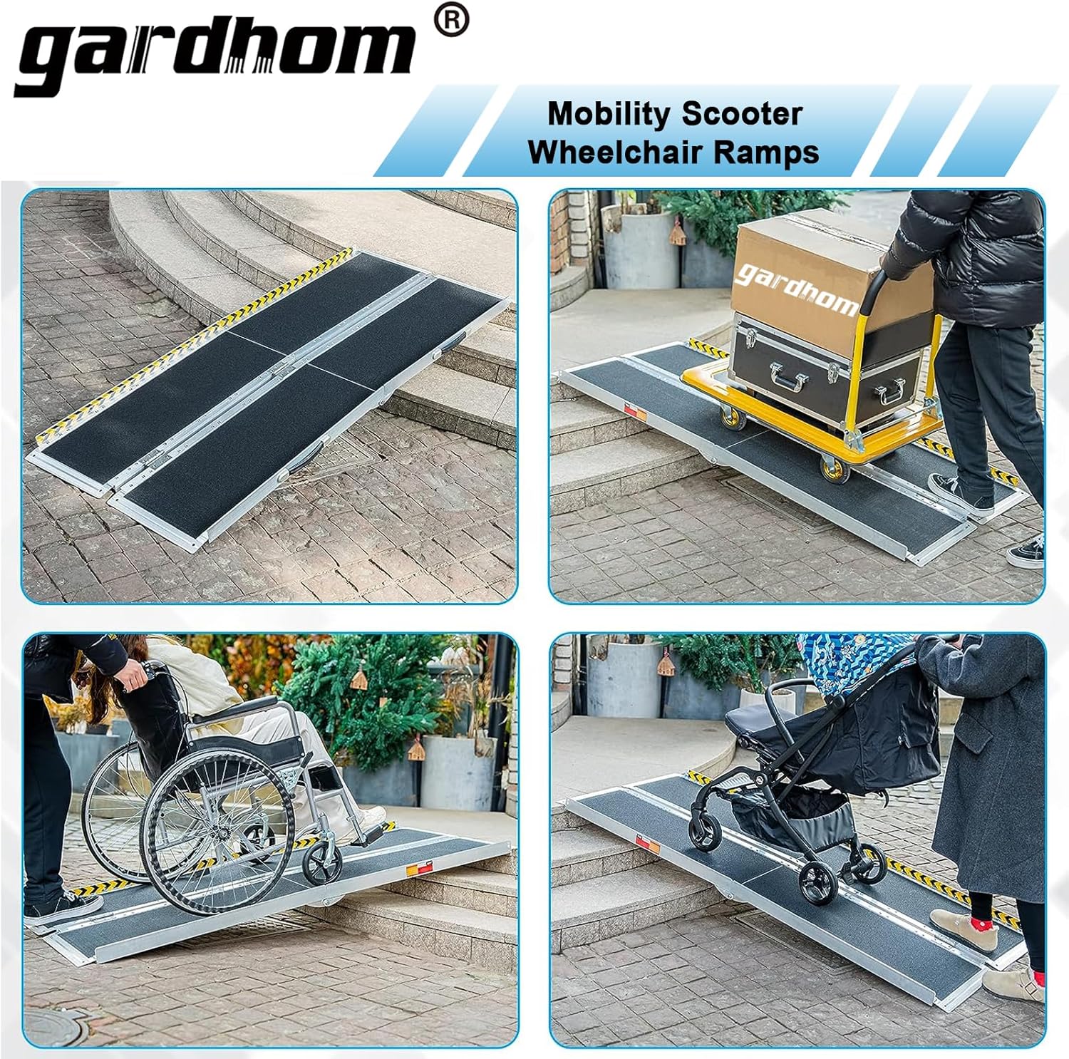 Gardhom 7FT Wheelchair Ramps, Folding Portable for Scooters, 362kg Capacity