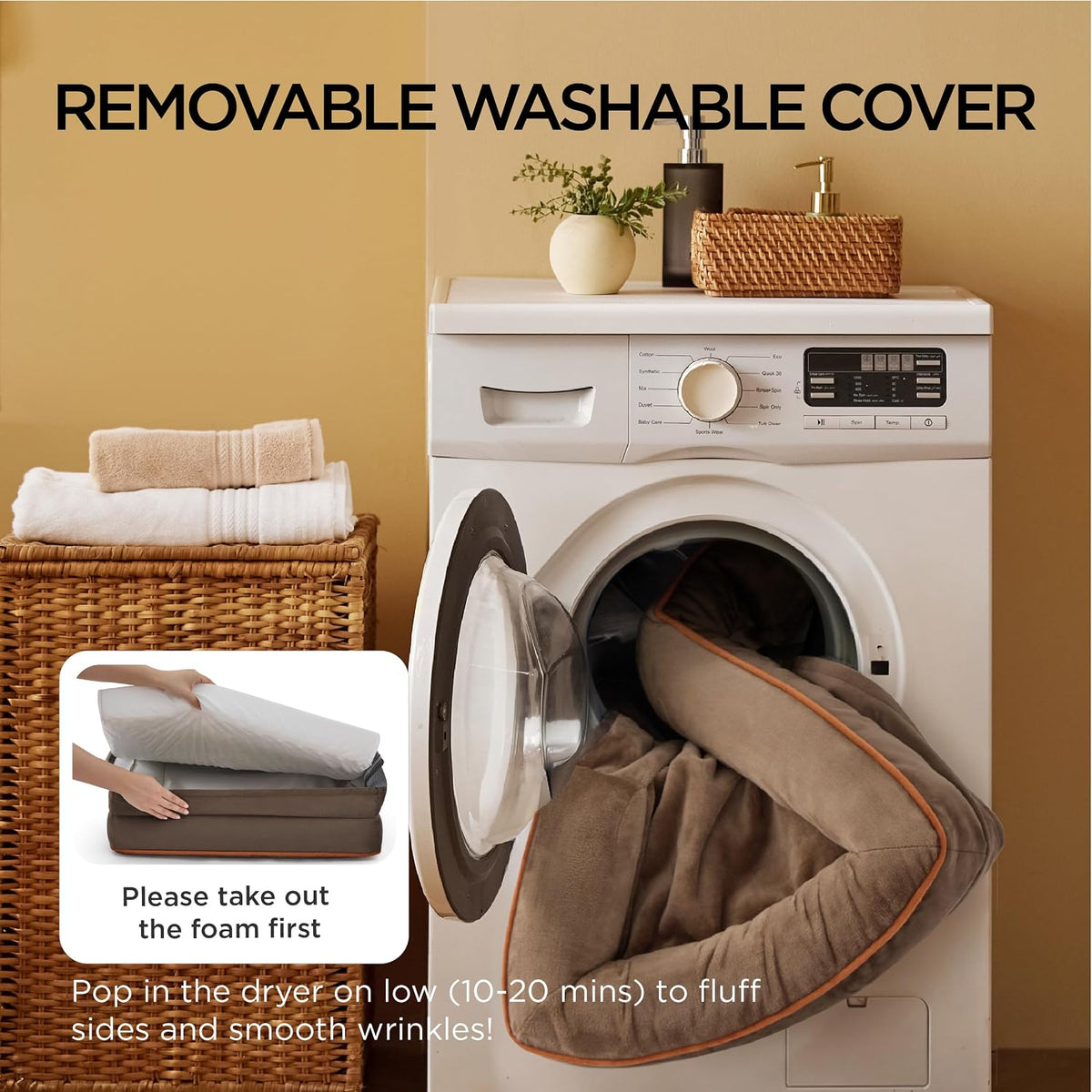 Dog Bed Cover Only Large 97x71x16cm Washable Bolster Sofa Couch Pet Bedsure
