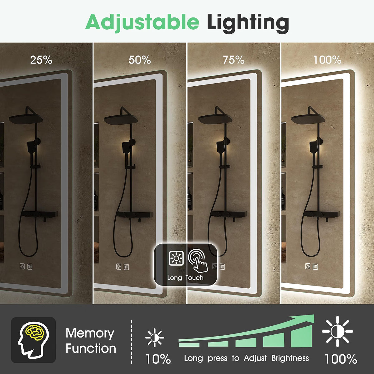 LED Bathroom Mirror 100x70cm Dimmable 3 Colour Demister IP44 S'bagno Frameless