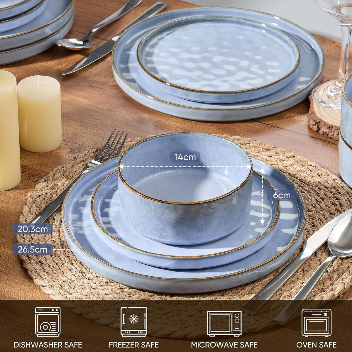 Dinner Set 18 Piece Dinnerware Plates Bowls Grayish Blue Tableware HaWare