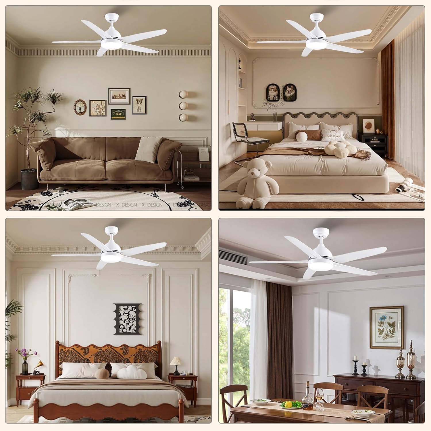 51 Inch Ceiling Fan With Light Remote White 5 Blade LED CJOY