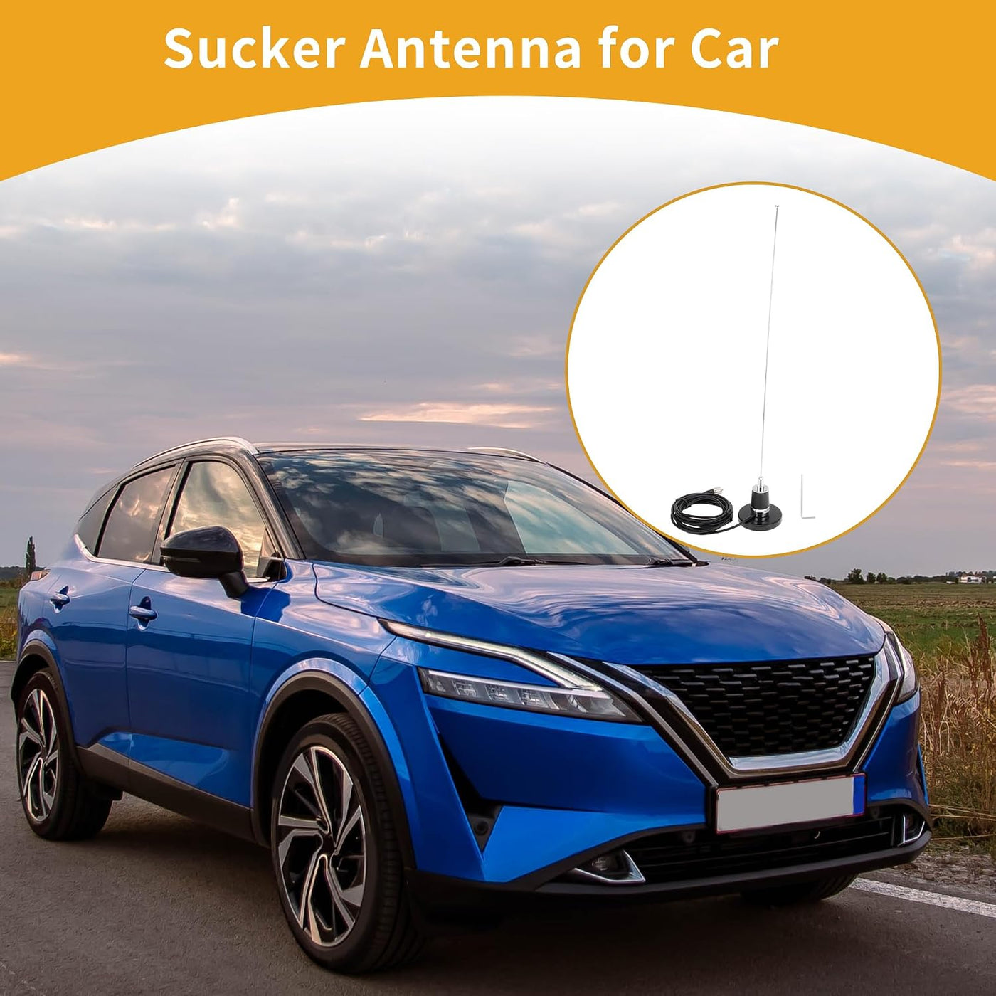 Car Radio Antenna 23.6 Inch Universal Sucker Mount 157.5 Inch Cable Black Aerial