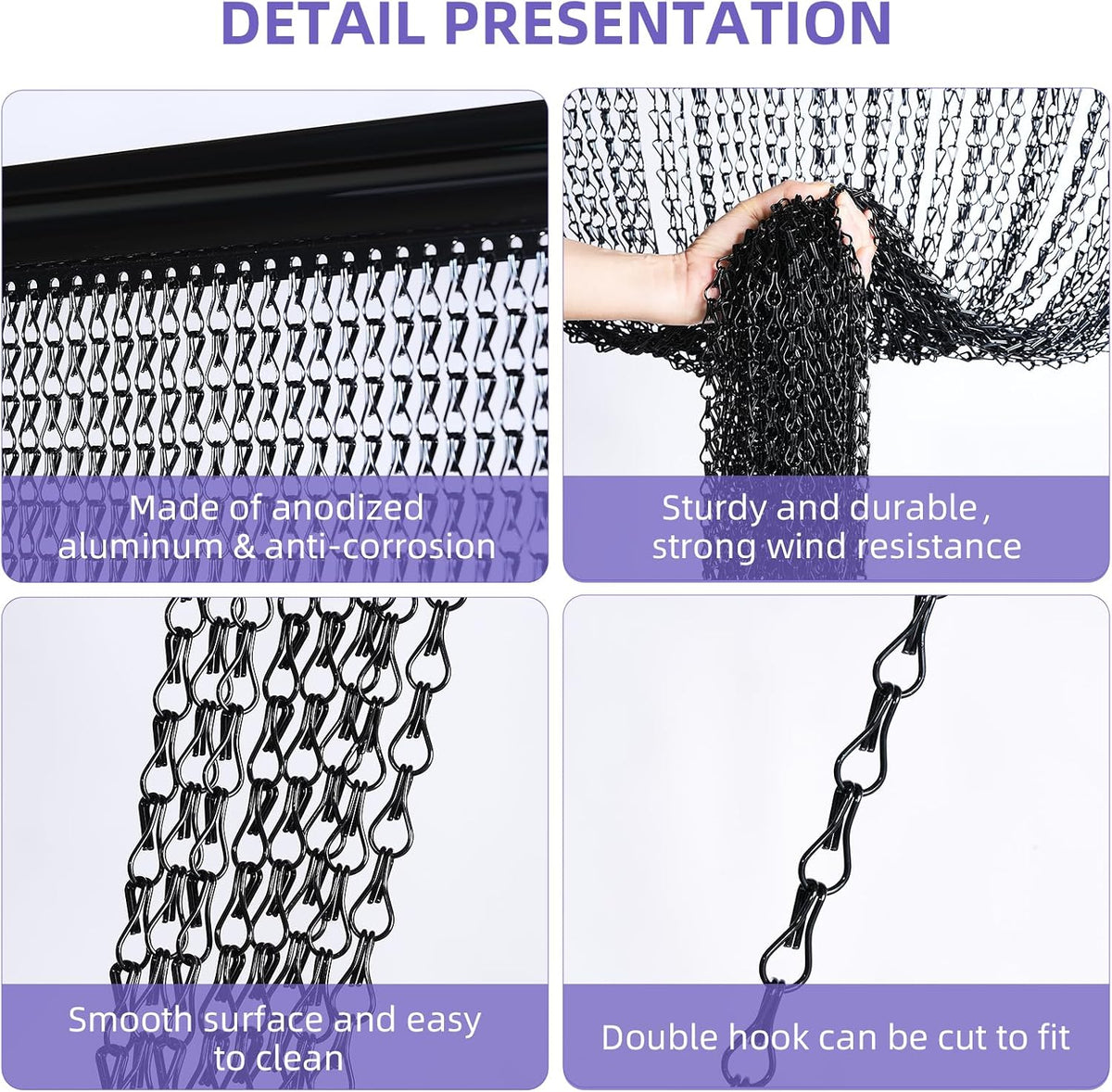 Aluminium Chain Fly Screen 100x210cm Black Door Curtain Insect Pest Control