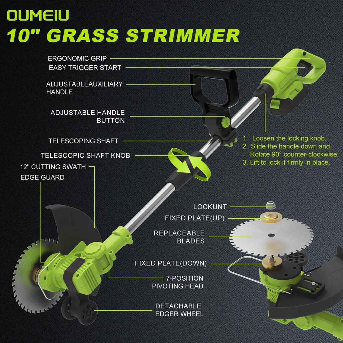 Cordless Strimmer 21V Brushless 30cm Grass Trimmer 2x3.0Ah Batteries Edge Cutter