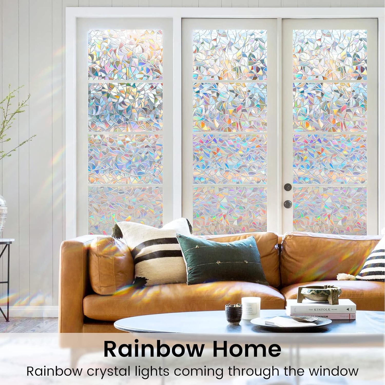 DOWELL 3D Rainbow Window Film Privacy Static Cling Decorative Anti-UV 90x200cm