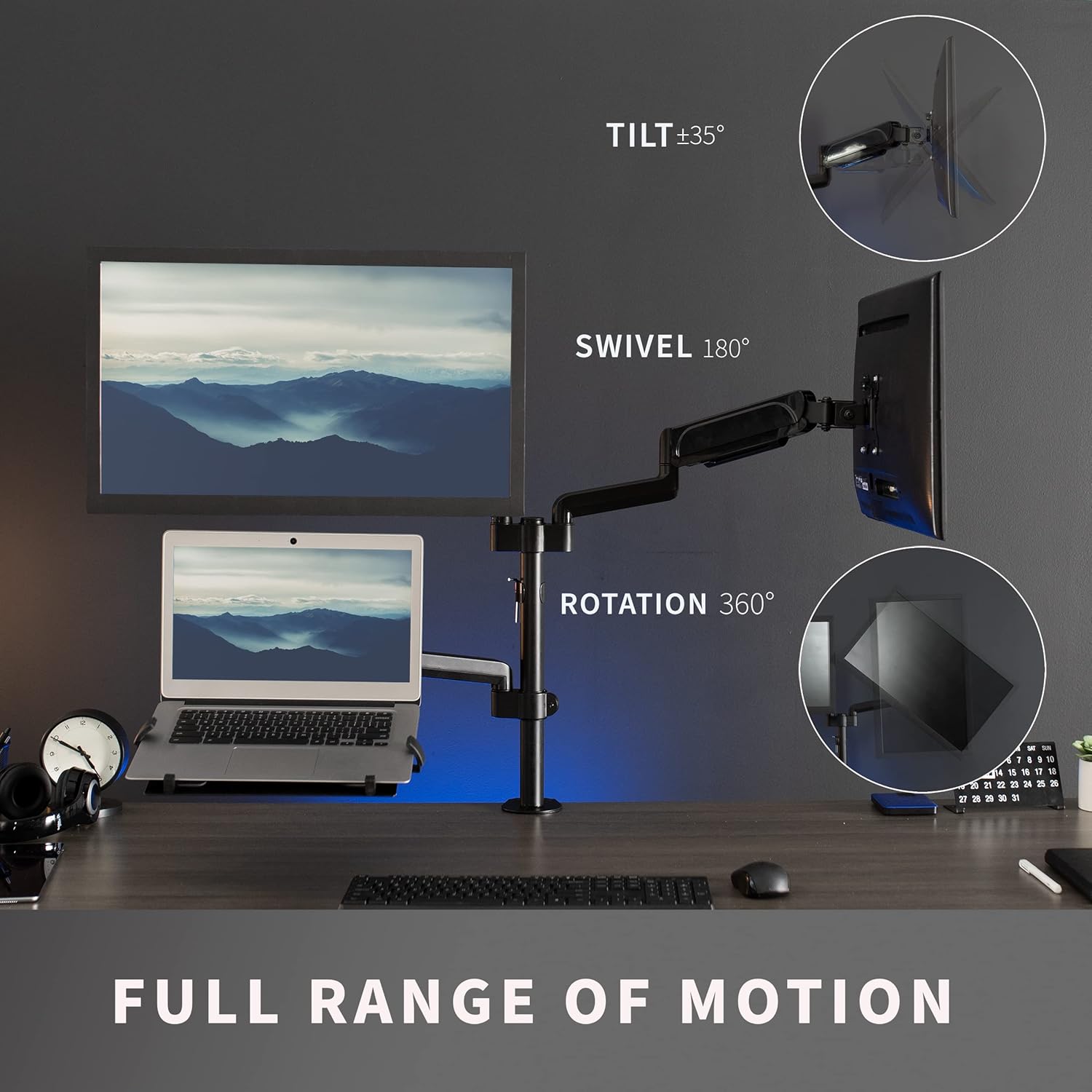 Laptop Dual Monitor Mount 17-32 Inch Pneumatic Arm VIVO STAND-V003KL Black
