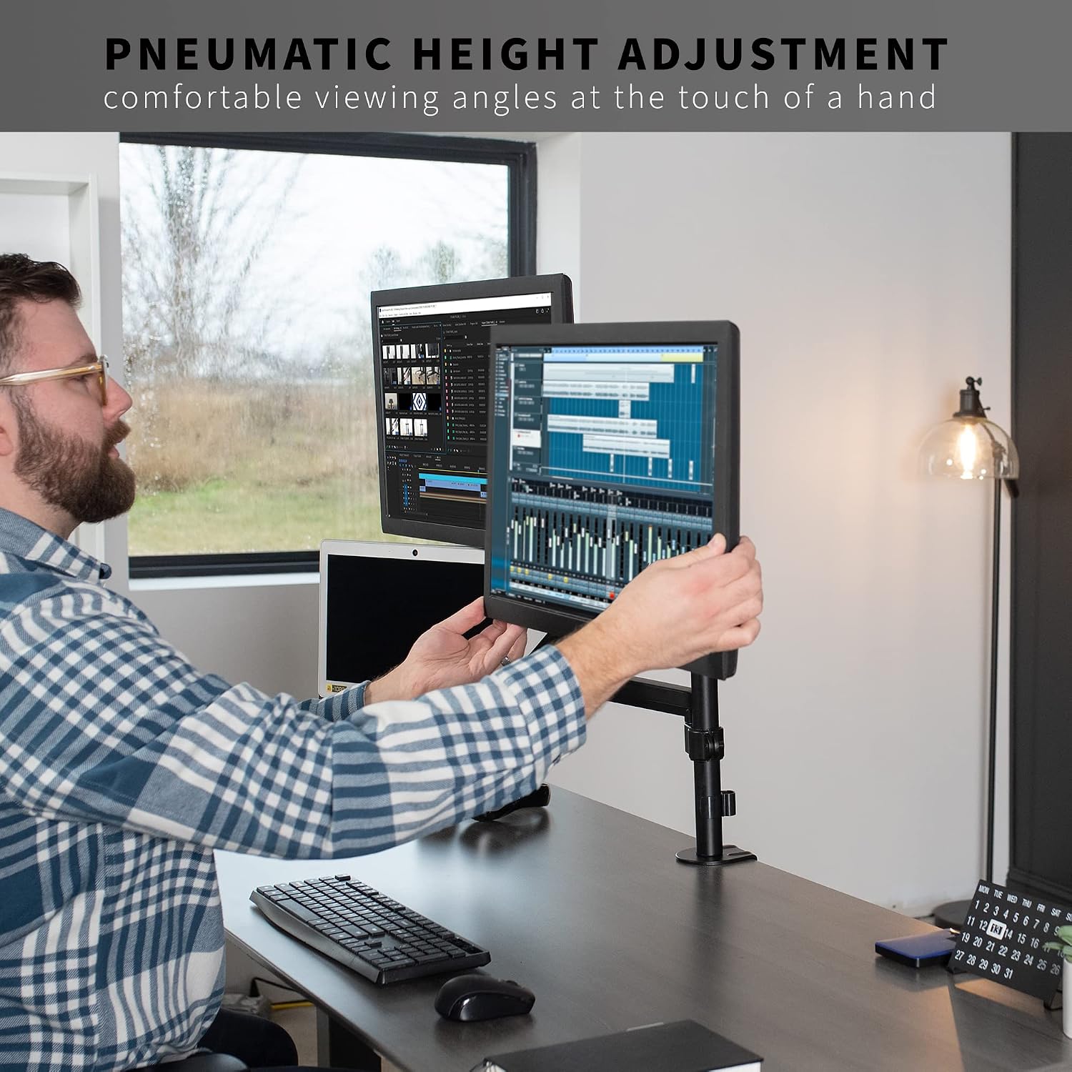 Laptop Dual Monitor Mount 17-32 Inch Pneumatic Arm VIVO STAND-V003KL Black