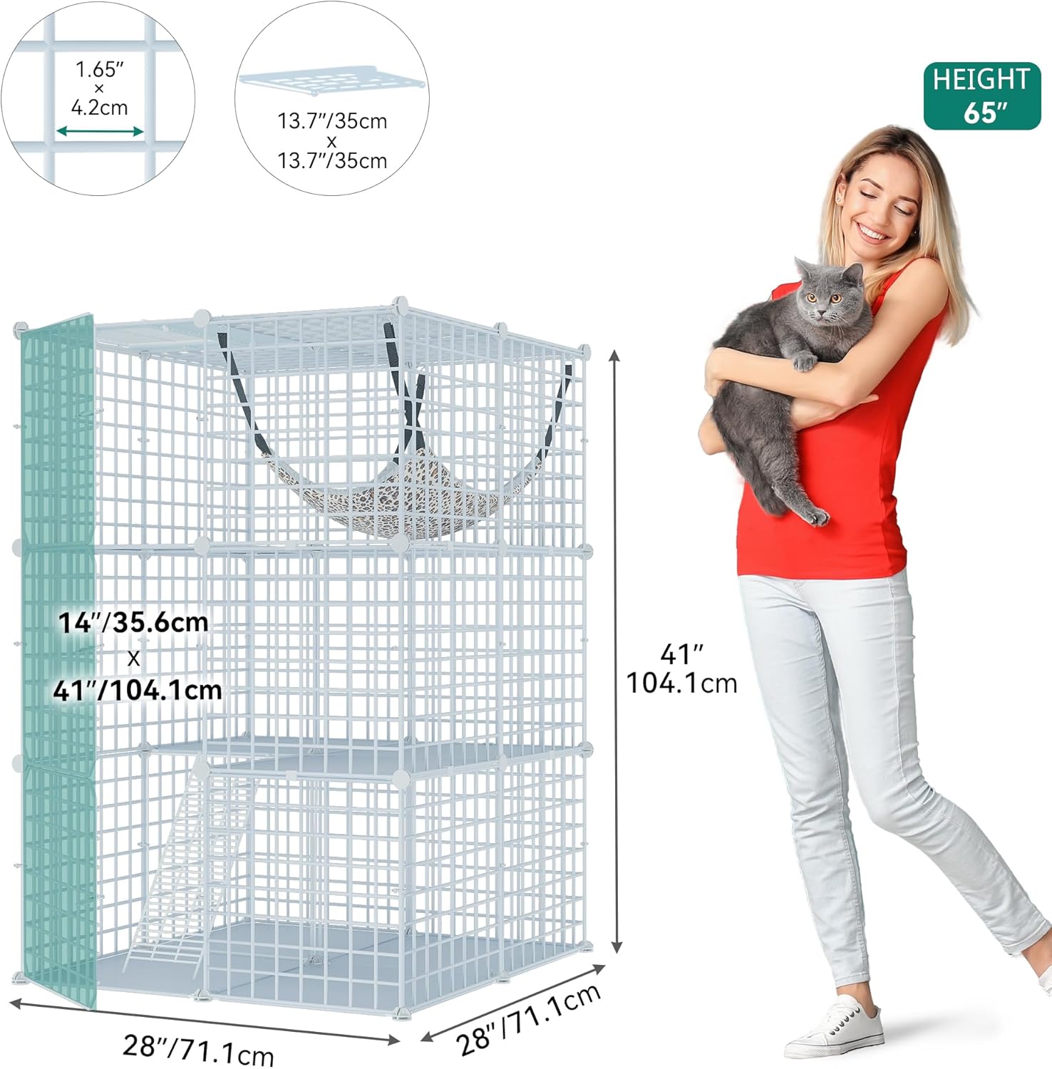 Cat Cage Indoor 3 Tier DIY Playpen Hammock Small Animals 72x72x107cm YITAHOME