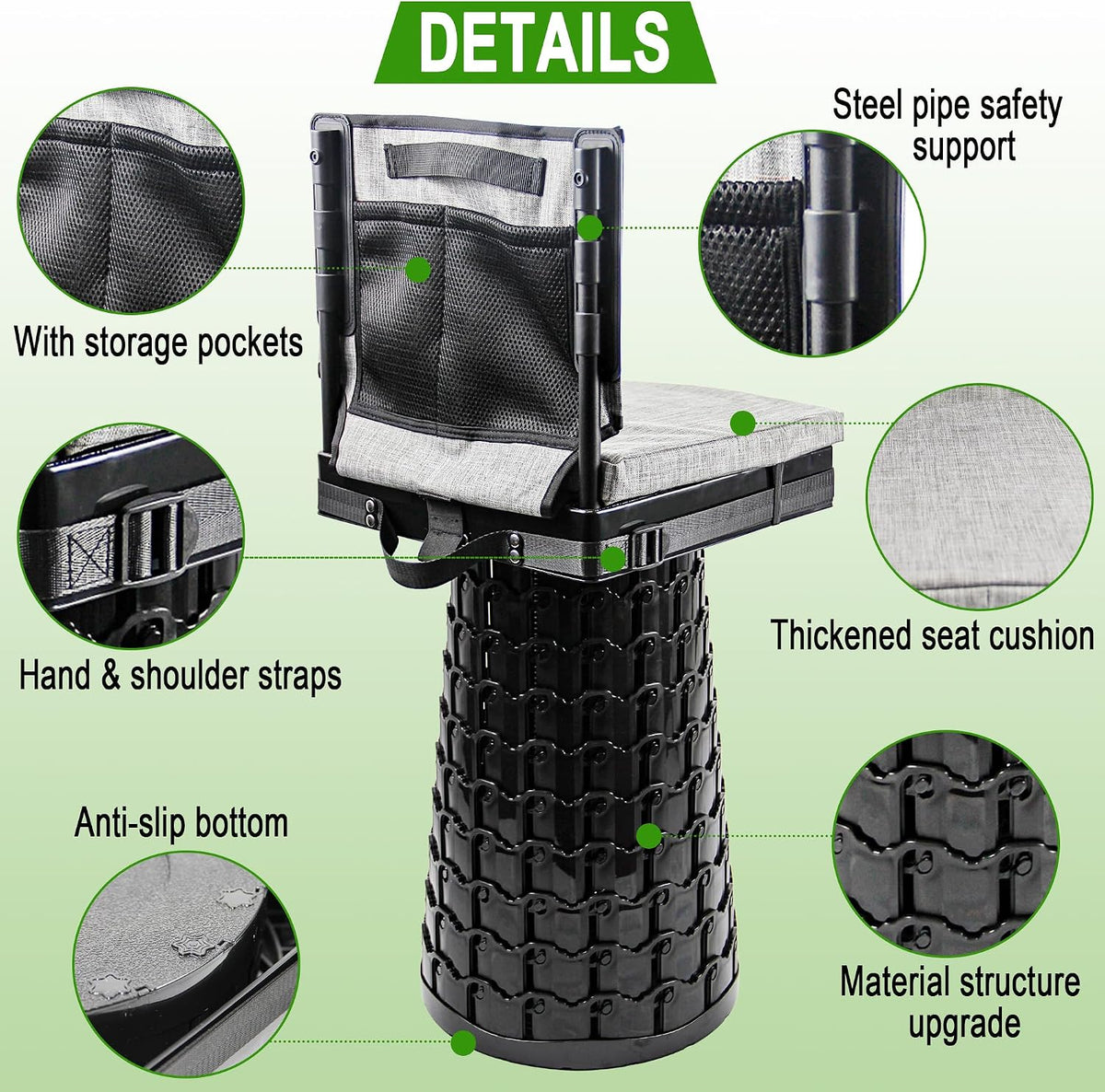Collapsible Stool 1000lbs Folding Camping Chair Backrest Cushion ALEVMOOM 2026