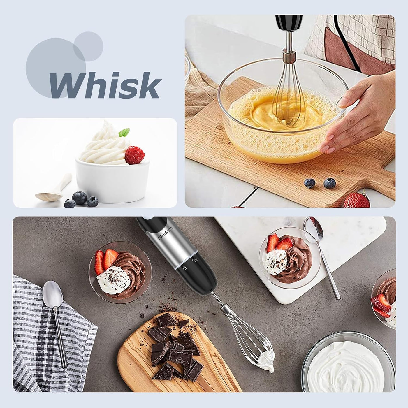 Hand Blender Whisk 12 Speed Turbo Stainless Steel Electric Mixer FRESKO Kitchen