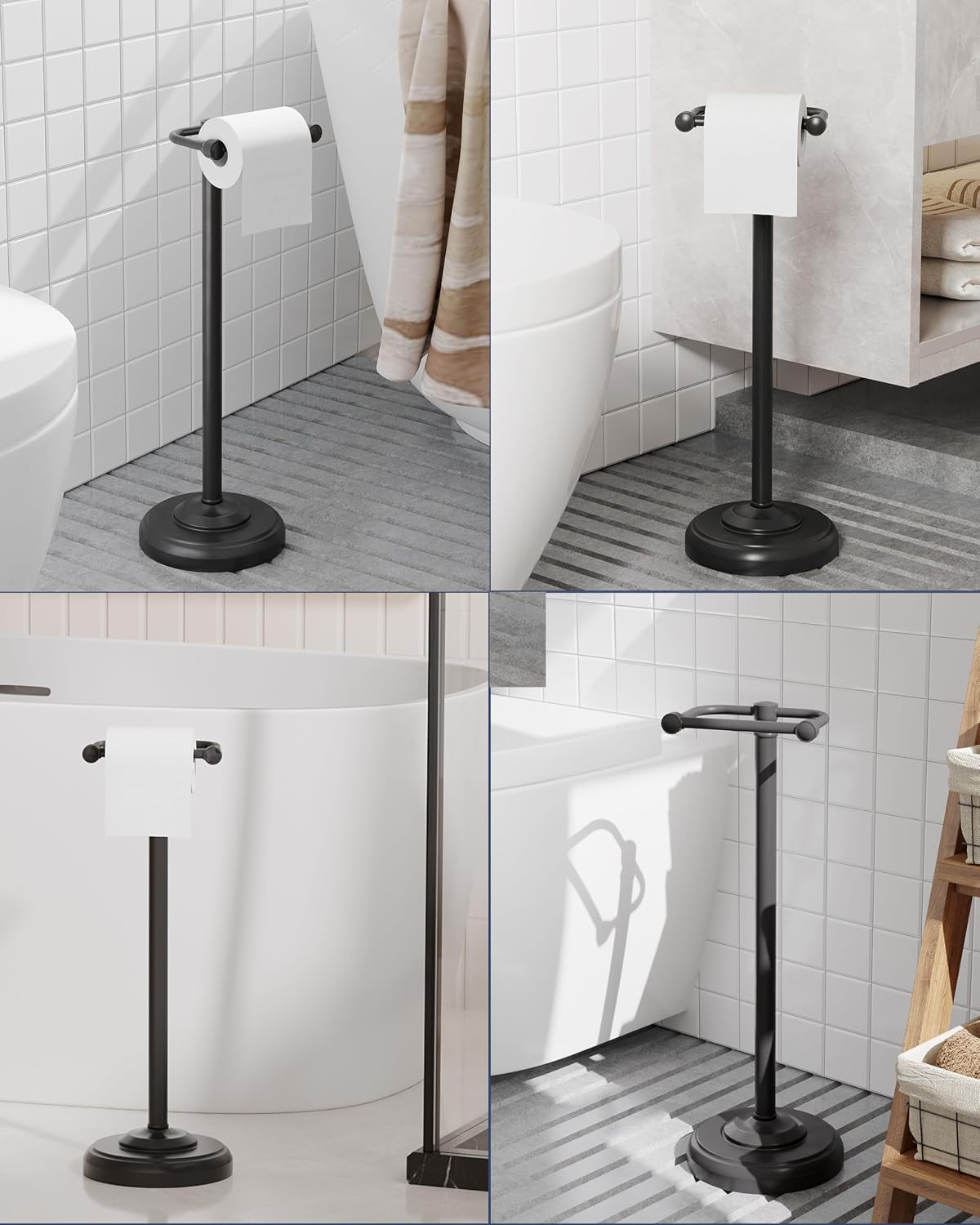 Freestanding Toilet Roll Holder SUS304 Stainless Steel Matte Black Bathroom Stand