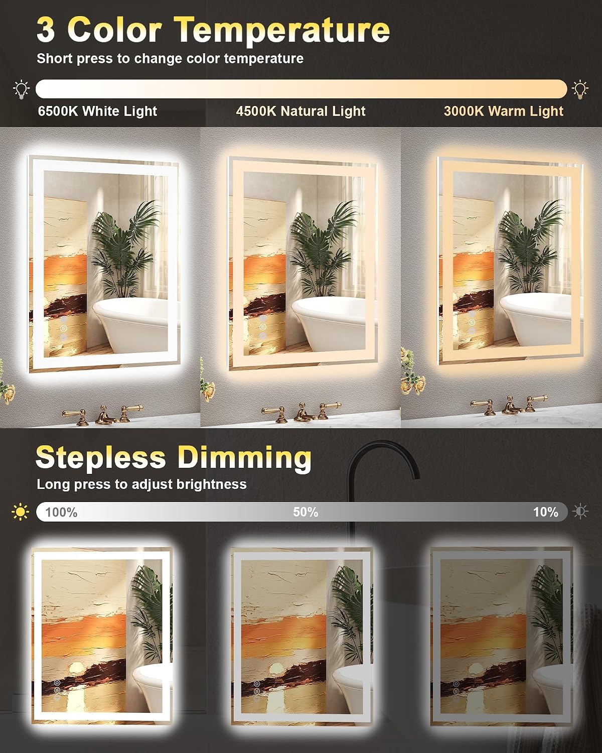 LED Bathroom Mirror 60x90cm Separate Front Backlit Illuminated Vanity Callsky