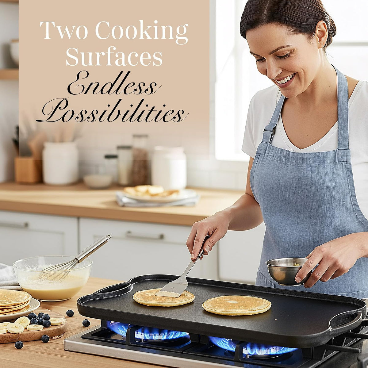 Cast Iron Griddle Pan 50x25cm Double Sided Pre Seasoned Gas Hob BBQ Grill nuovva