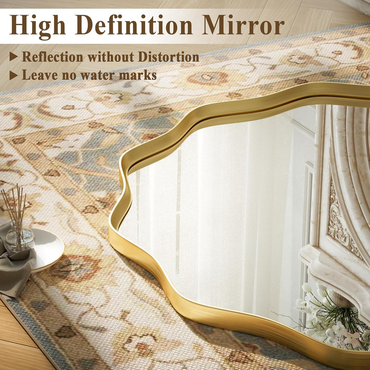 Round Wall Mirror 90cm Gold Wavy Frame Decorative Modern Home Decor Koonmi Mirror
