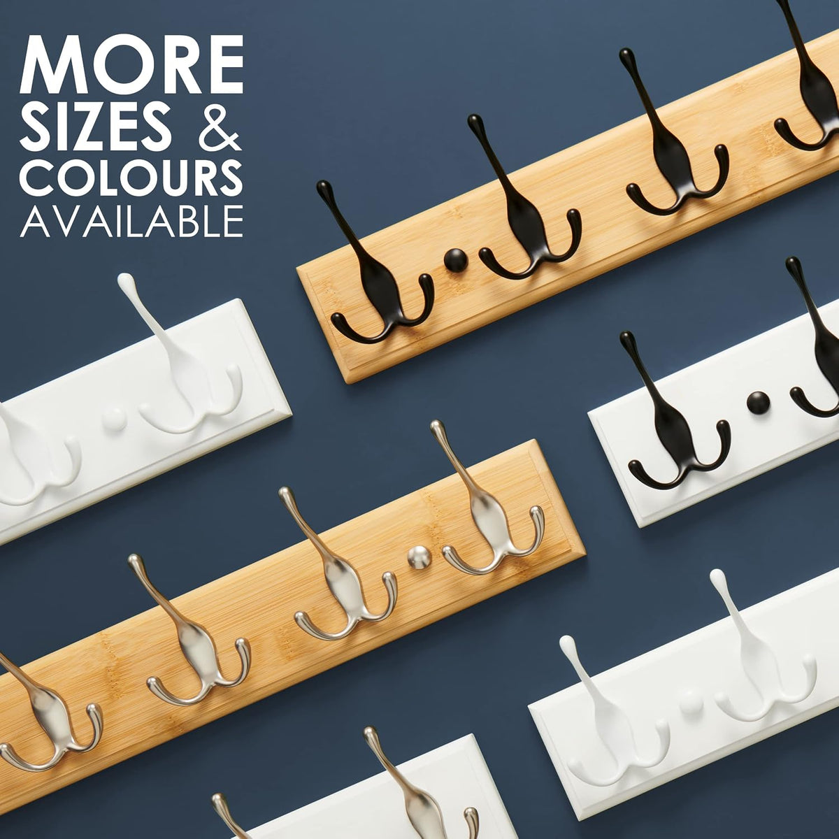Wall Mounted Coat Rack 59cm Wooden 6 Matt Nickel Hooks Hallway Storage LARHN