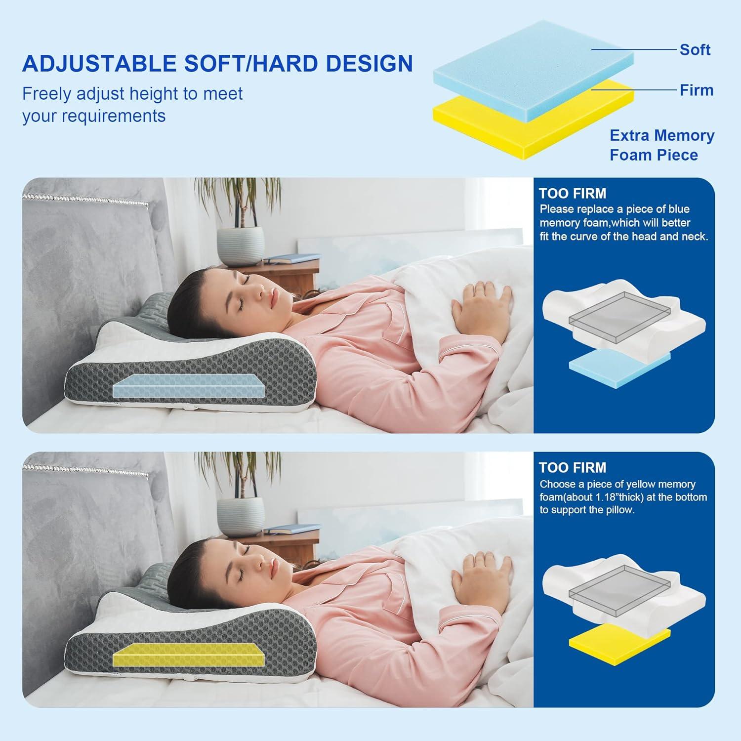 Elviros Memory Foam Pillow: Neck & Shoulder Pain Relief 60x40x7cm - Massive Discounts