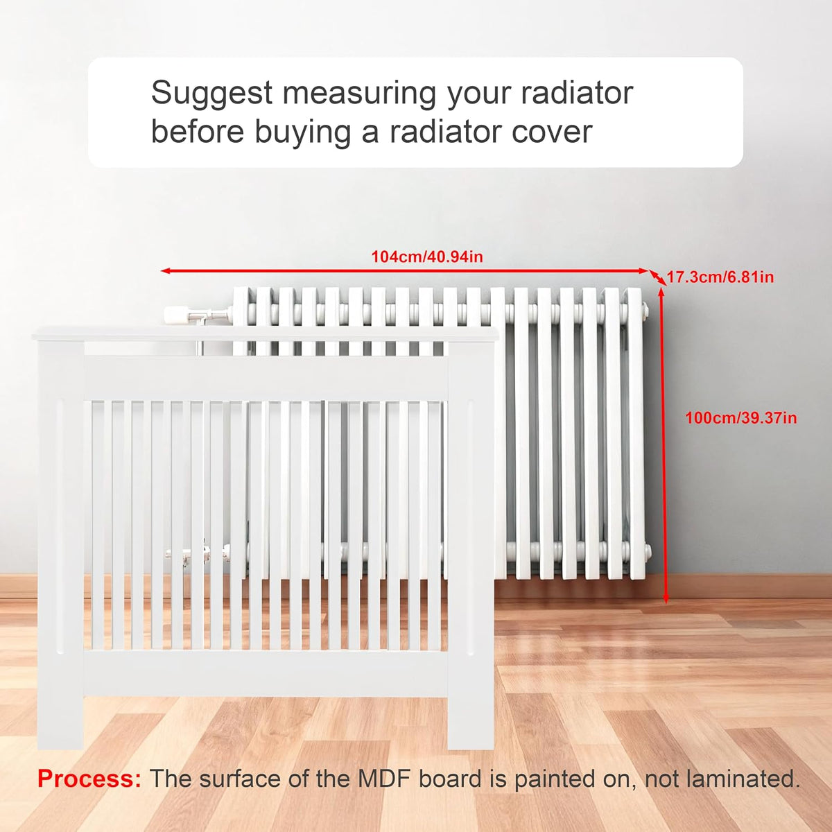 Radiator Cover 100cm High Extra Tall White MDF Vertical Slat Cabinet Fativo