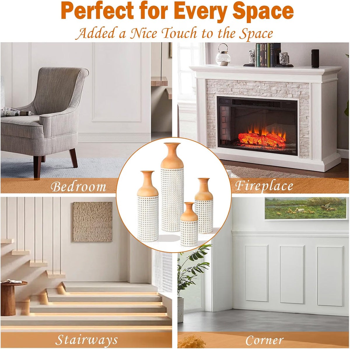 Large Metal Floor Vases Set of 4 68 50 40 30cm White Yellow Home Decor Tall Vase