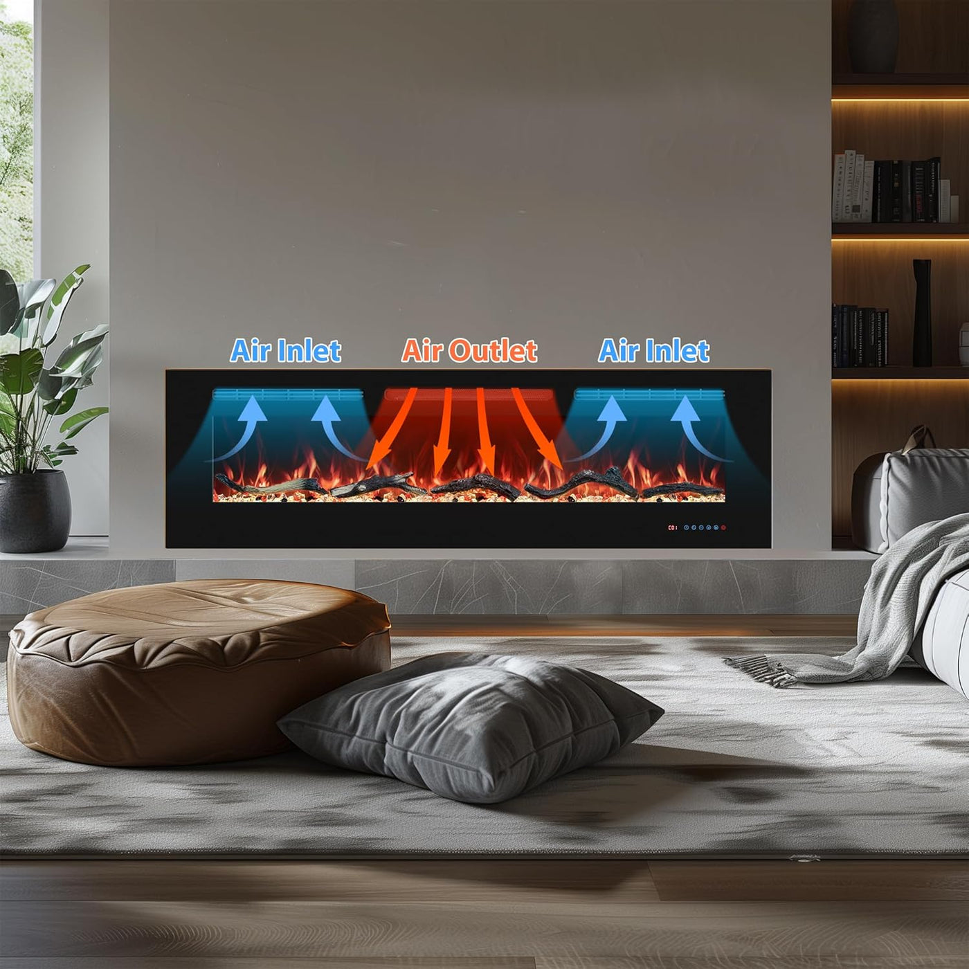 42'' Electric Fireplace Insert, Wall Mount Heater, Remote, Timer, Thermostat