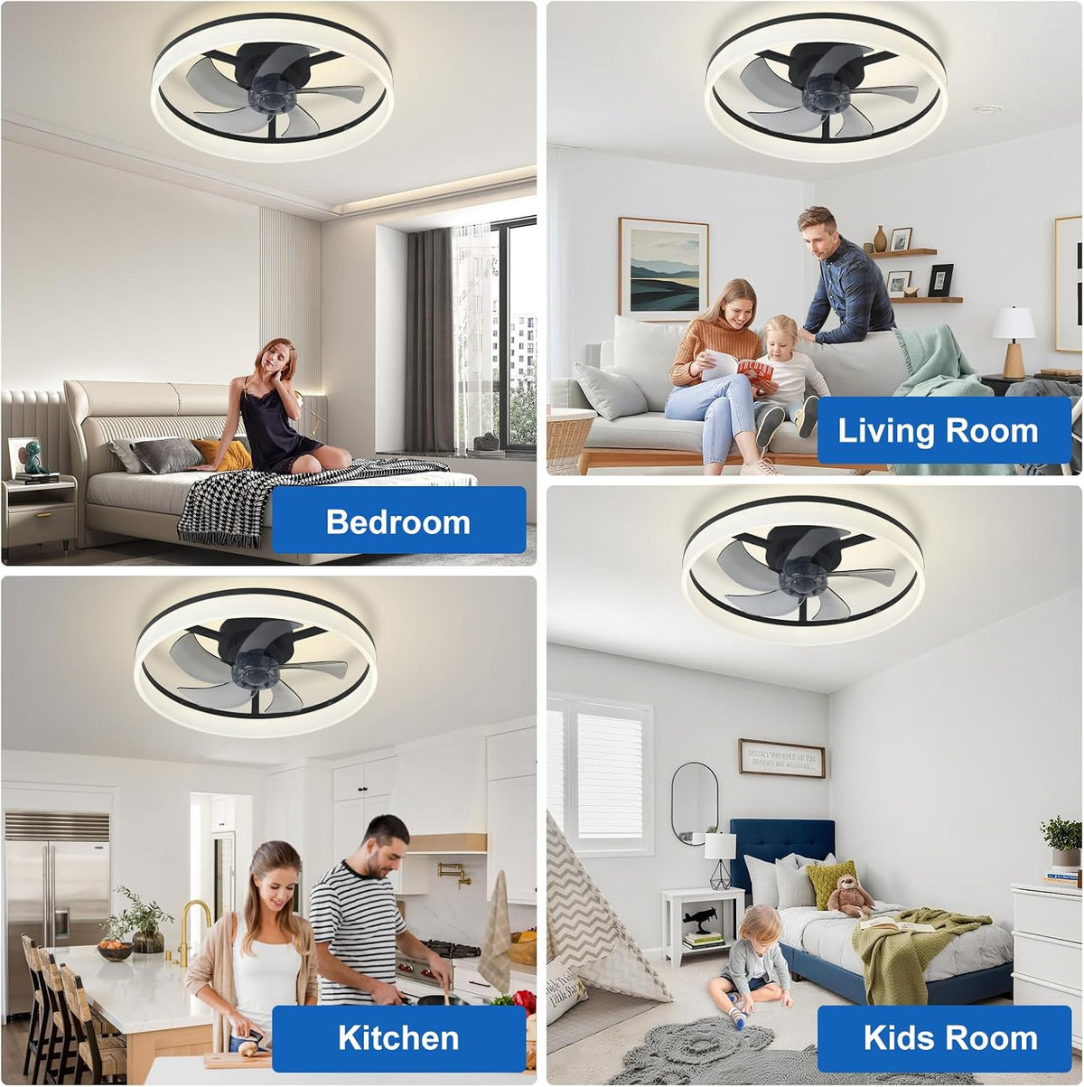 Ceiling Fan with Light 20 Inch LED Dimmable App Remote  Black Depuley Bladeless